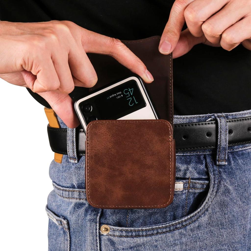 Поясная сумка из кожи для мужчин, совместимая с Samsung Galaxy Z Flip 6 5 4 3 2 1, кобура, чехол для переноски, магнитная застежка, поясная сумка, совместимая с