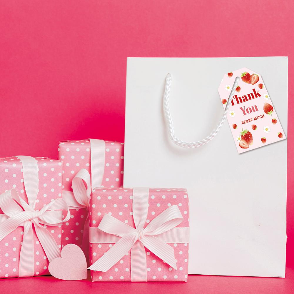 1set 80pcs 4 styles Printed Paper Thank You Gift Tags Rectangle Strawberry 7.7x5.1cm Hole: 5mm 20pcs/style