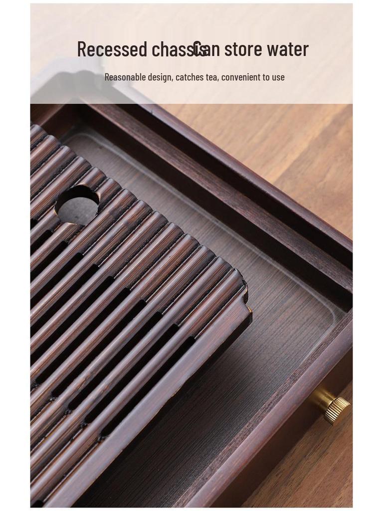 Бамбуковый чайный поднос с резервуаром для воды - Простой прямоугольный дизайн для чайных наборов
