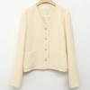 Shop   Women No Collar Y Button Check Tweed Spring Jacket ivorY Rei Wjk 4269