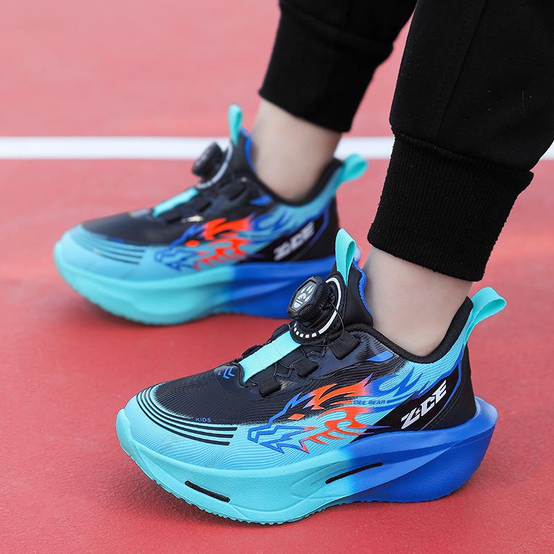 Boys' Lightweight Leather Non-Slip Rotary Buckle Casual Running Shoes