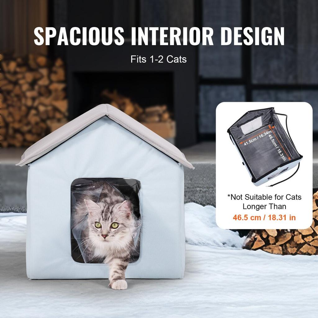 Heated Cat House Foldable Kitty Shelter with Heated Pad Blue Small