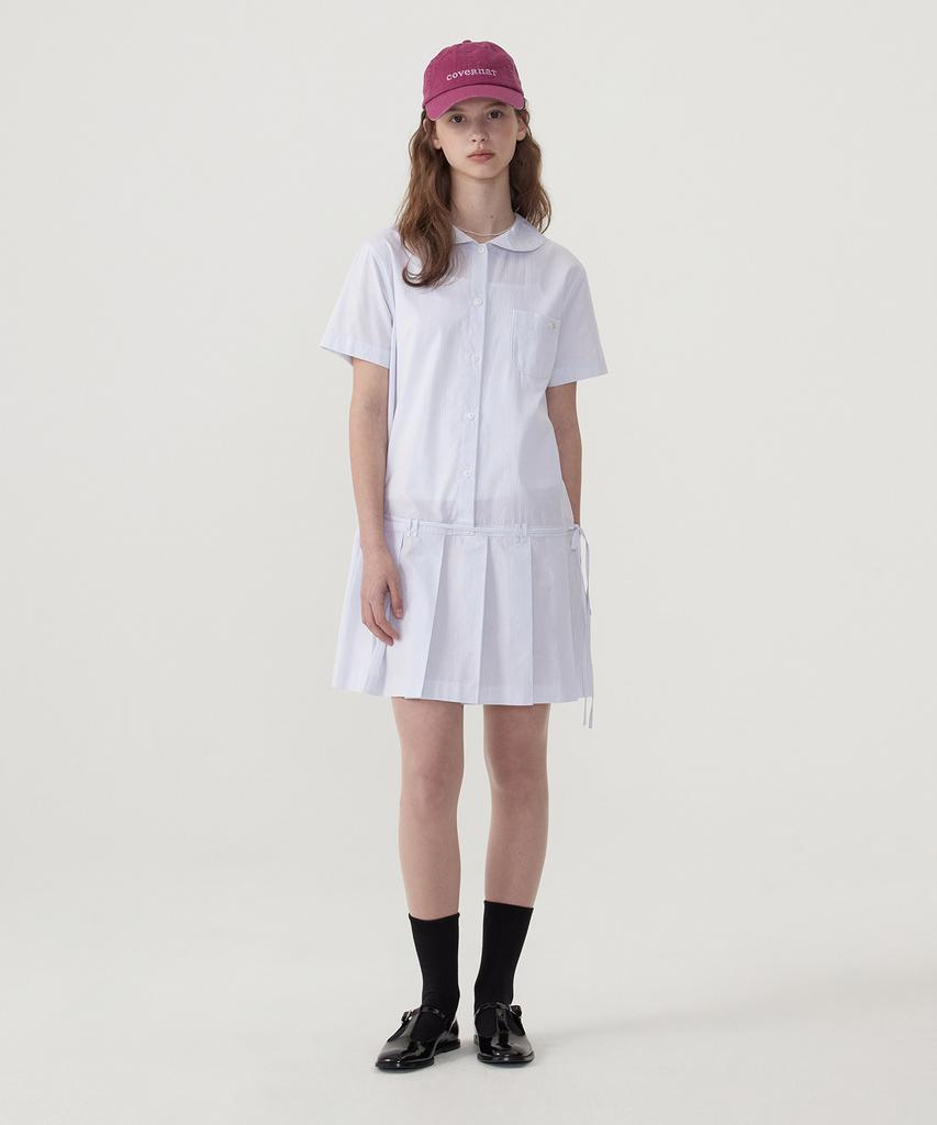 Covernat Woman Pleated Shirt Dress Sky Blue