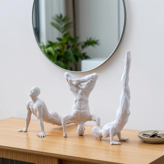 Орнамент на устойчивом основании, 3D-печатная фигурка йоги с матовой белой текстурой, скульптура с геометрическим поперечным сечением для декора рабочего стола, журнального столика