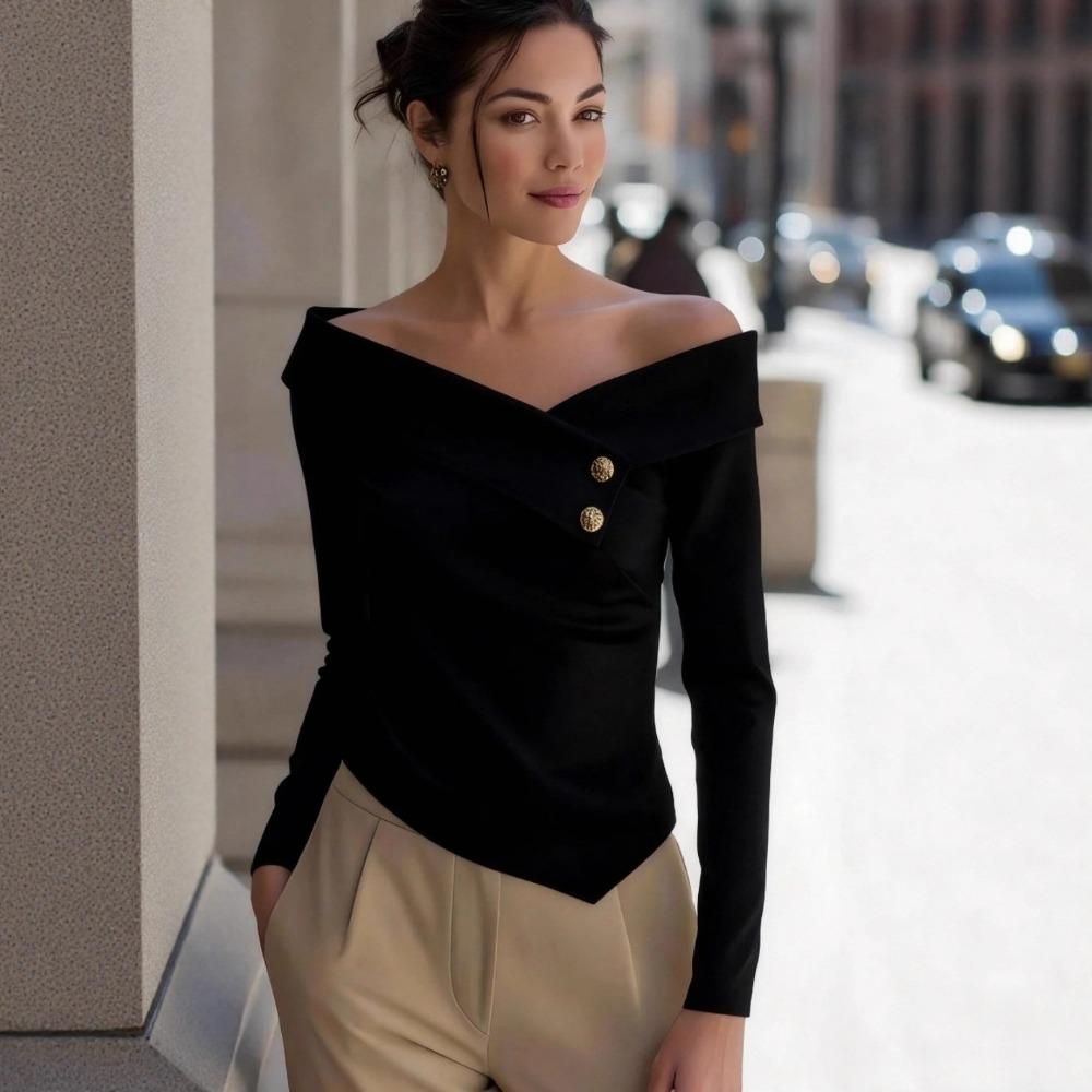 Women’s Autumn Elegant Off-the-Shoulder Long-Sleeved Base Layer Shirt
