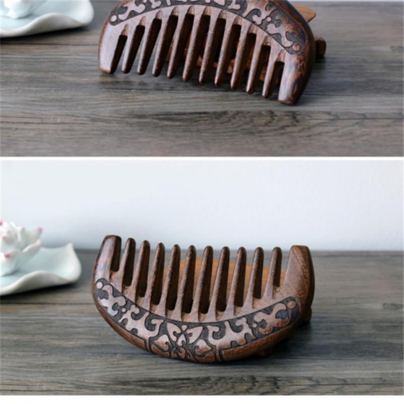 Массажная расческа для здоровья из сандалового дерева, двухсторонняя резная расческа