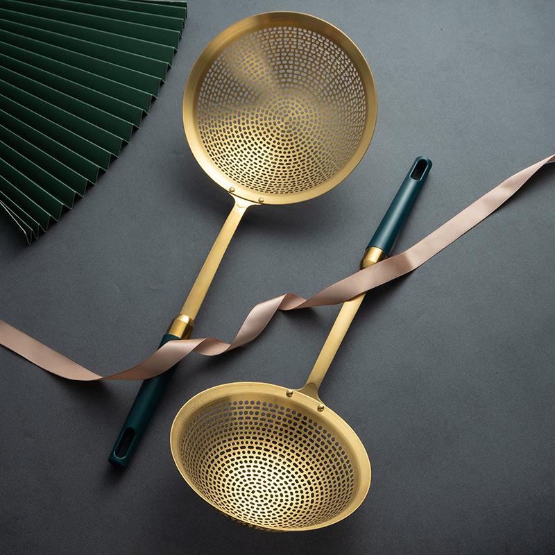 Stainless Steel Colander Green Gold Round Filter Spoon Frying Oil Leaking Hot Pot Noodle Mesh Drain Scoop Cookware Kitchen Tools
