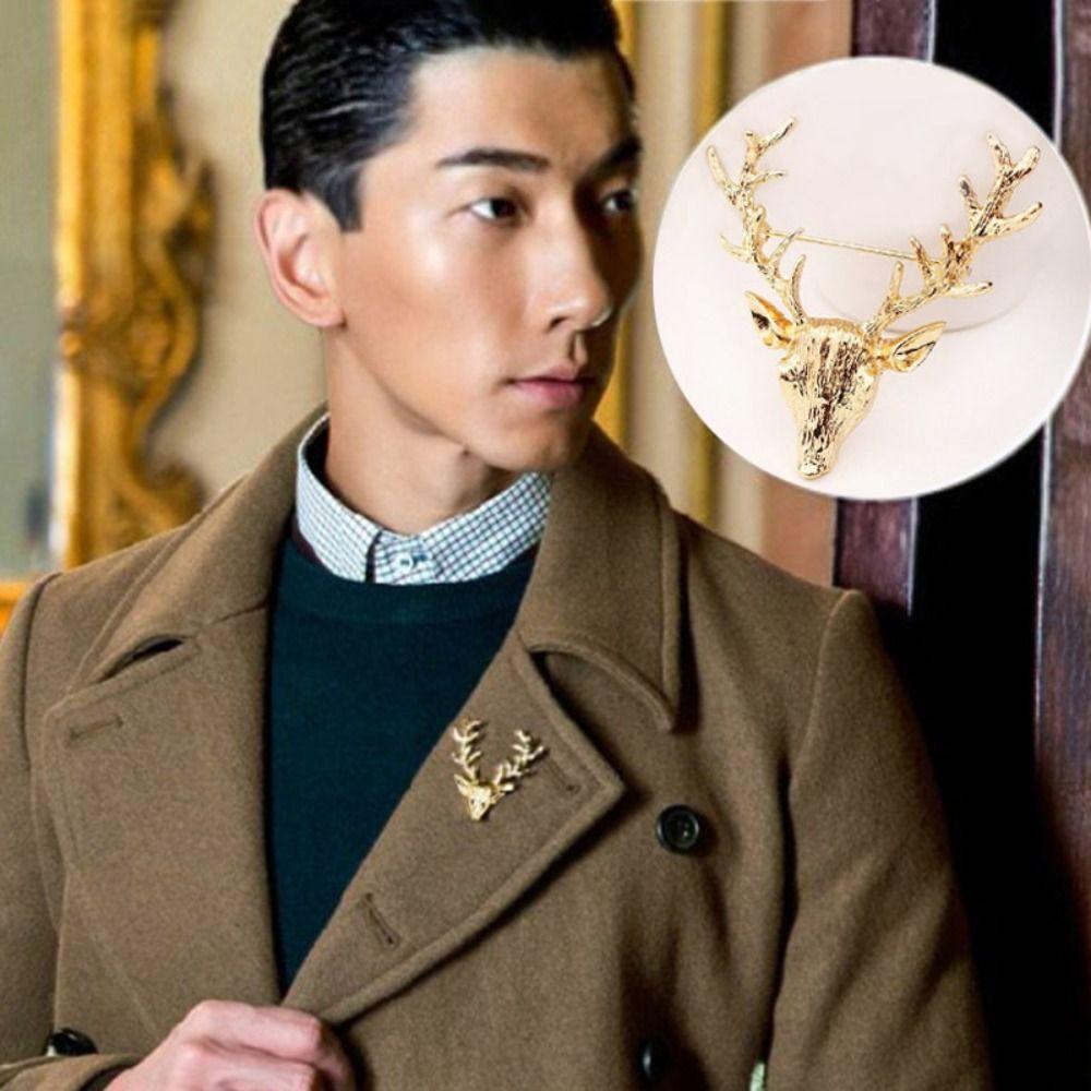 Уникальная брошь в виде головы лося, значок на лацкан, заколки для одежды, рождественский значок, значок, сплав, олень, металлическая брошь, подарок