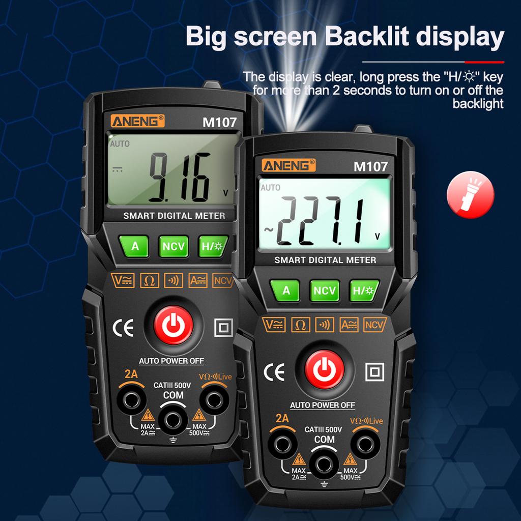 Aneng Умный цифровой мультиметр M107, 4000 отсчетов, универсальный портативный многофункциональный тестер NCV