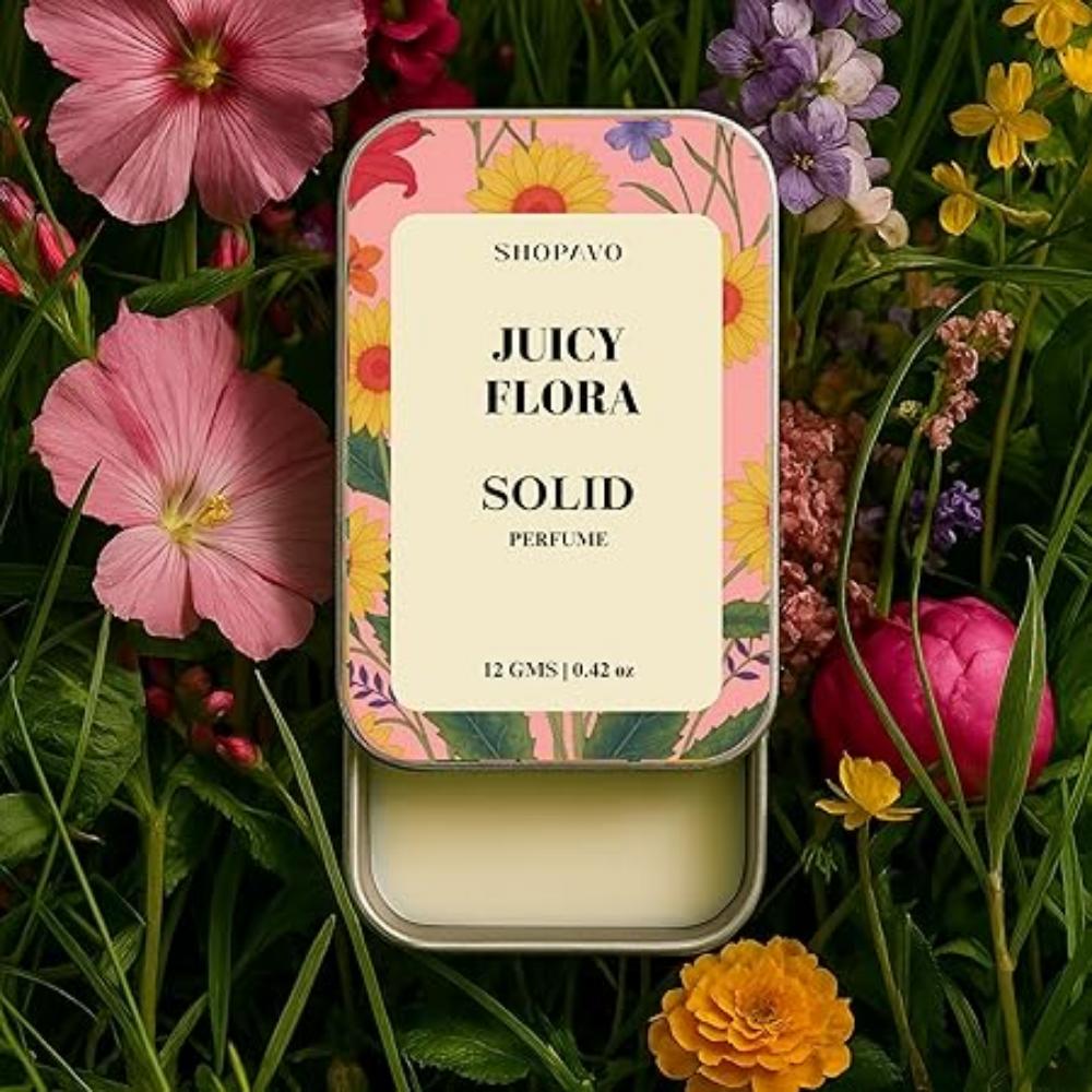 Alcohol Free Solid Perfume | Juicy Flora for Men & Women | Non-Greasy Cologne | Strong & Lasting Fragrance | Gifting Pack for Him & Her (Juicy Flora)