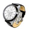 Days Art Original Chronograph Watch Genuine Leather Belt Buckle Clasp White Dial Large Battery Operated Quartz Men's