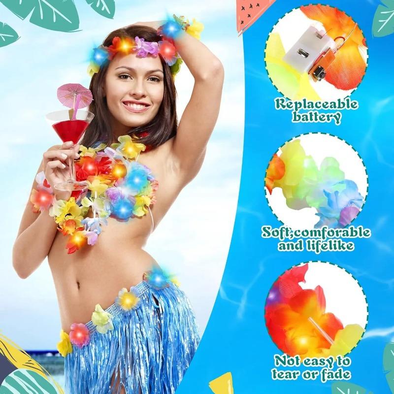 10 шт. Светодиодные гавайские леи Светящиеся цветочные леи Ожерелье Цветы Луа Венок Гирлянды Пляжная свадьба Тропическая тематическая вечеринка Принадлежности