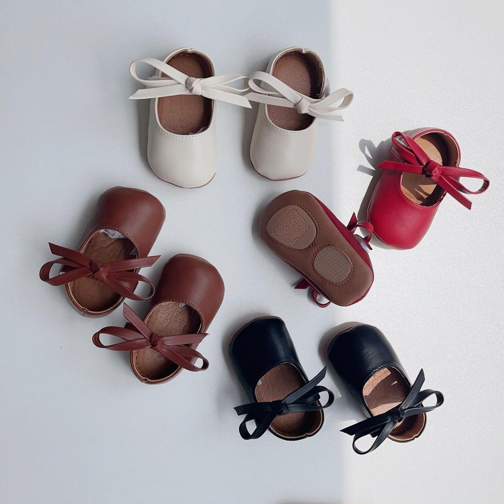 Туфли из кожи с бантом в корейском стиле для девочек - Туфли принцессы на мягкой подошве