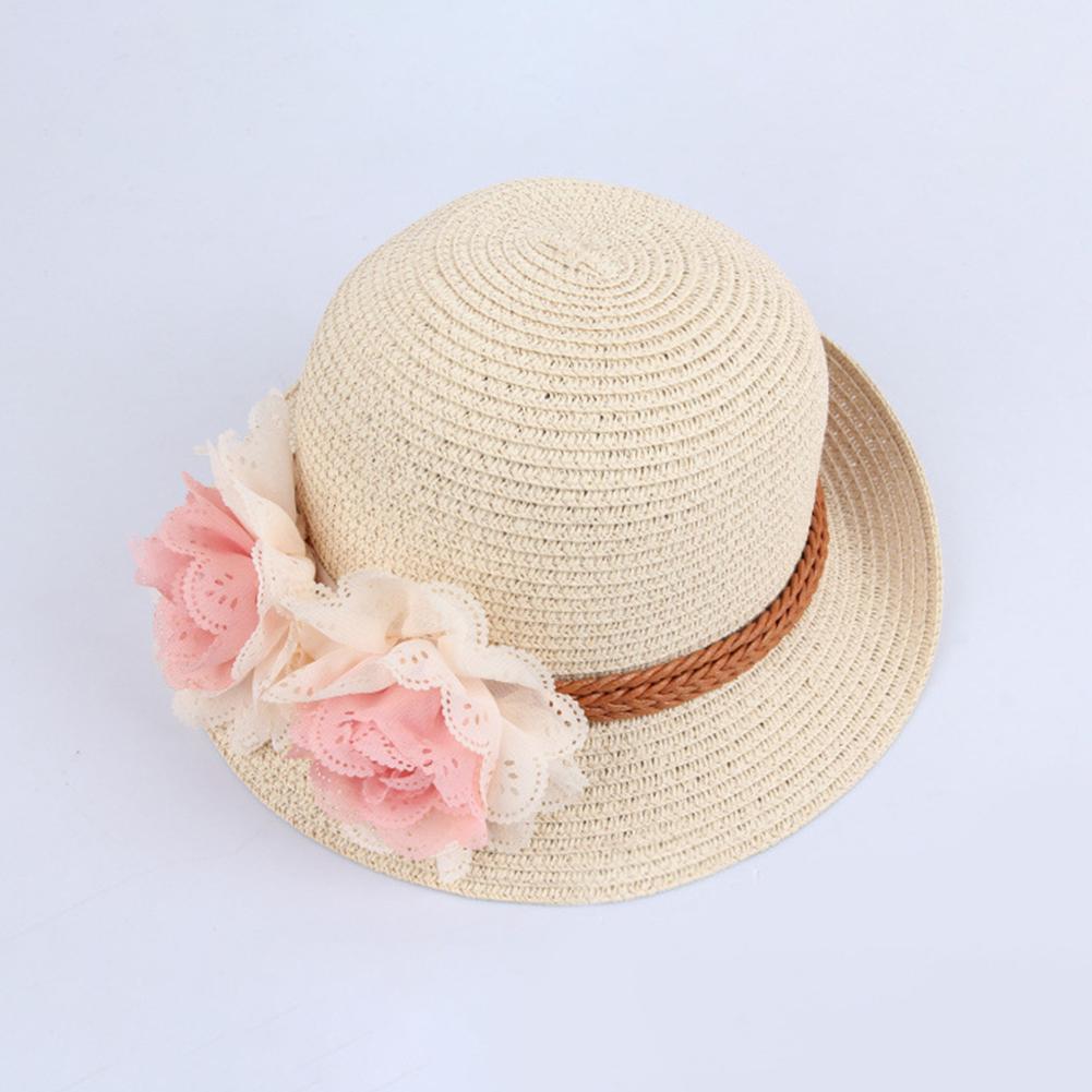 Kids Girls Cute Fashion Flower Large Brim Sunscreen Beach Sun Straw Hat