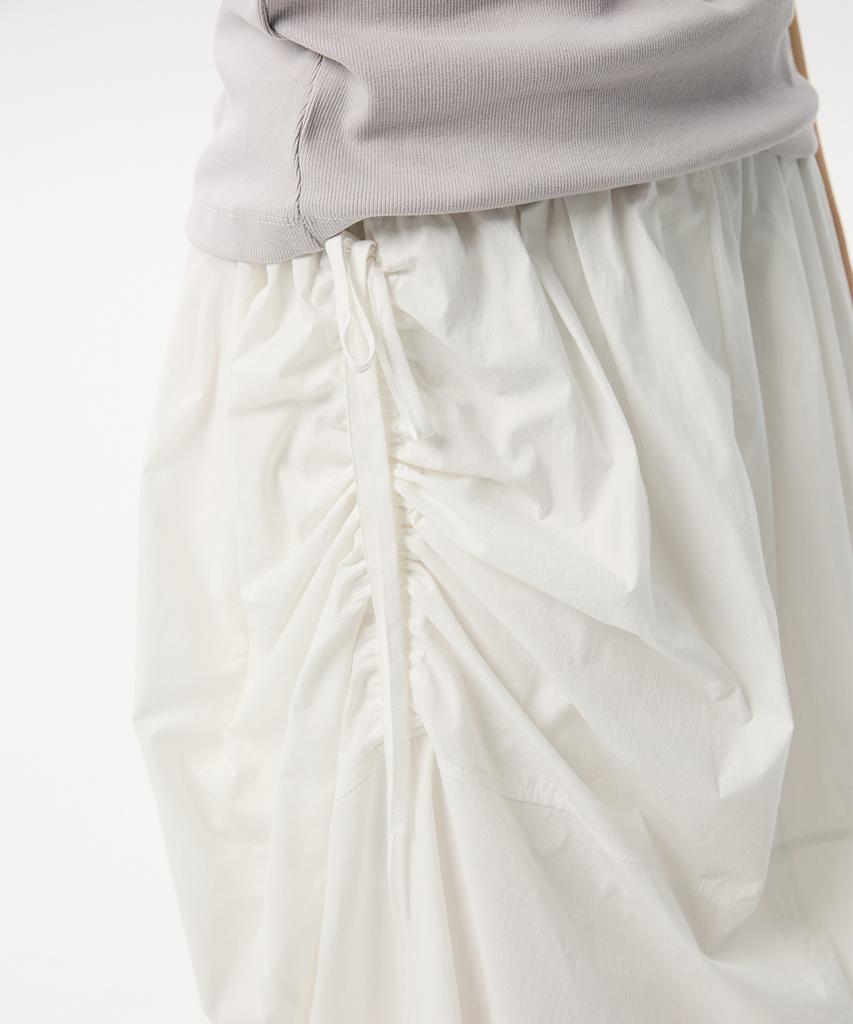 Mid And Row Unbalanced String Flare Skirt (White)