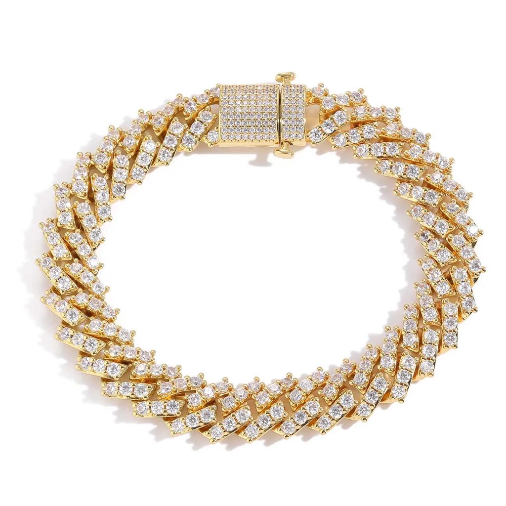 BES Fashion 18K Gold Plated Brass Cuban Chain Bracelet Unique Hip Hop Style Iced Zircon for Anniversary Parties Gift Jewelry