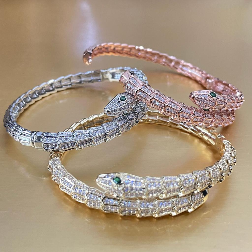Fashion Snake Bone Shaped Zircon Bracelet Multi-layer Micro-inlaid Simple Copper Bracelet High-end Couple Style