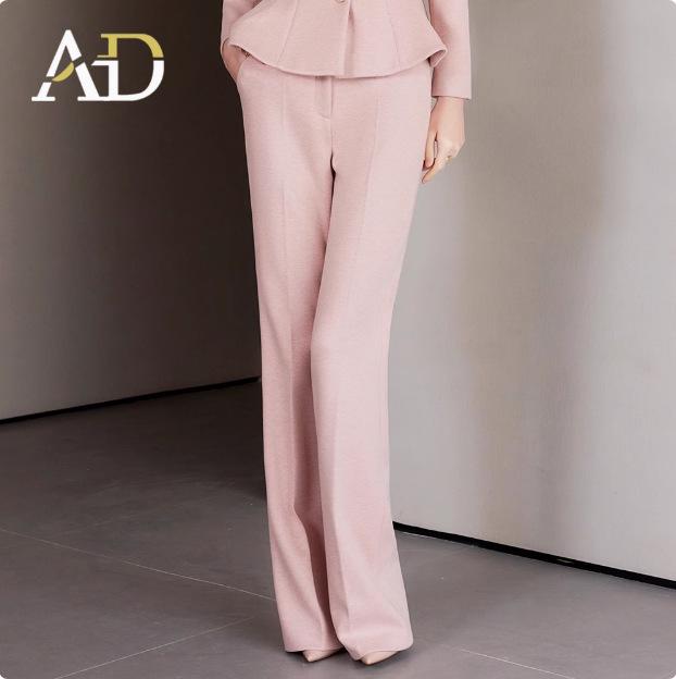 AD Winter Women's High-End Pink Wool Blend Blazer & Pants Set - Elegant Professional Outfit