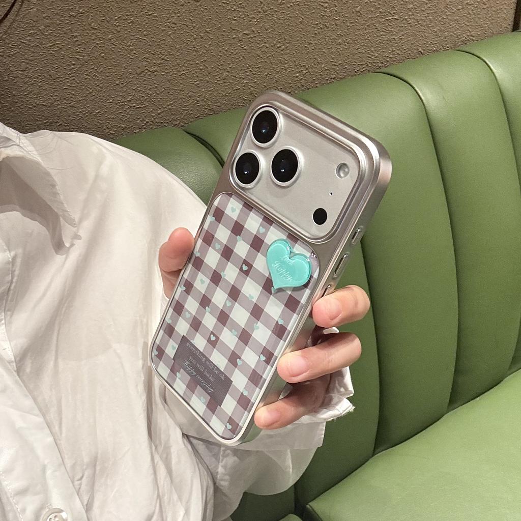 Модный красно-белый клетчатый чехол с бирюзовым сердцем для iPhone 17 16 15 14 11 12 13 Pro Max Plus Задняя крышка