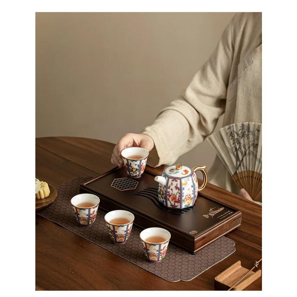 Восьмисторонний горшок для сбора богатства Керамический эмалированный чайник Один горшок Две чашки Бытовой горшок с ручкой Набор для чая Кунг-фу Подарочный набор