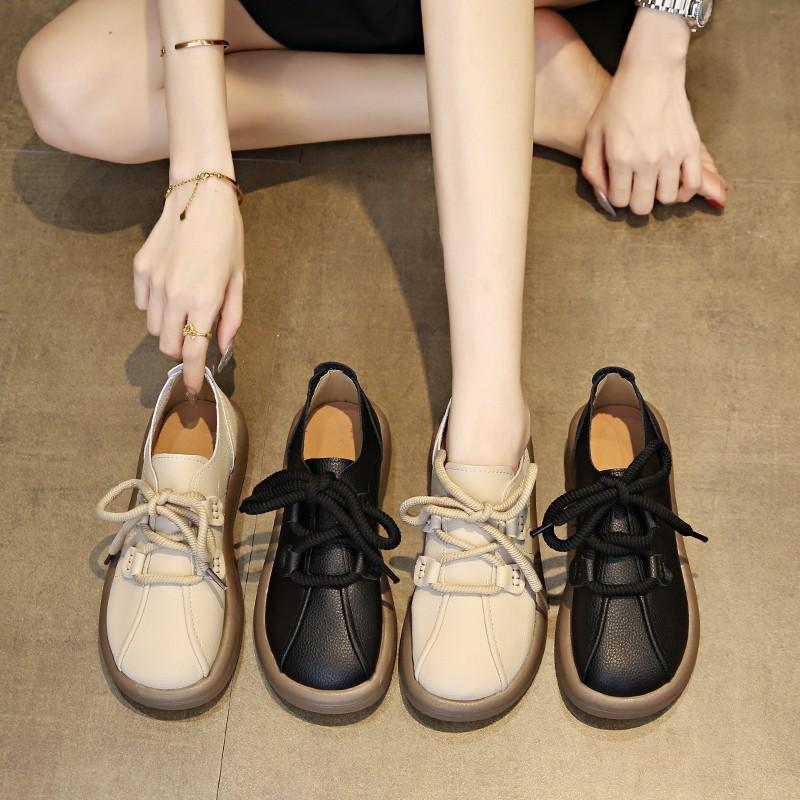 Модная женская обувь на плоской подошве со шнуровкой, повседневная обувь, женские кроссовки, большой размер 42, лоферы, 2024, новые кожаные туфли для отдыха в стиле ретро, Zapatos De Mujer