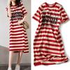Striped Print Short Sleeve Midi Dress Summer Aesthetic Clothes Fashion Casual Harajuku Dresses for Women
