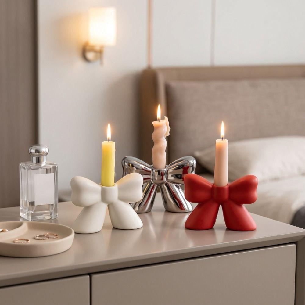 Korean Style Bowknot Candlestick Creative Desktop Bowknot Ornament Bow Candle Stand Home Decor