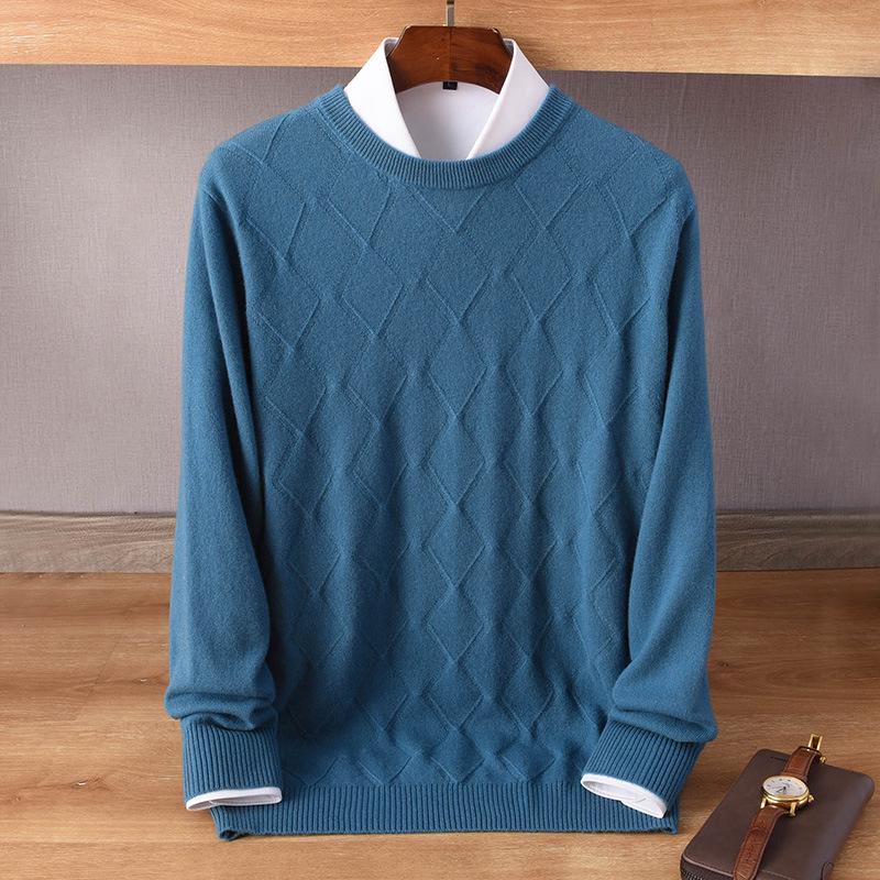 Мужской кашемировый свитер - Коллекция Осень/Зима: Круглый вырез, Свободный крой, Однотонный, Трикотажный пуловер в стиле business casual