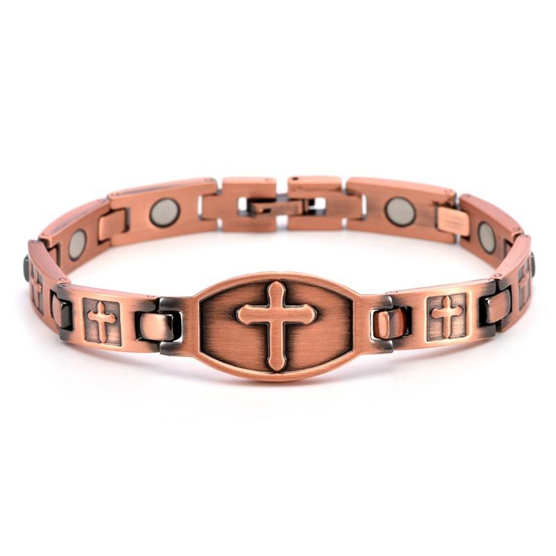 Copper Cross Pendant Bracelet Men Women Geometric Design 99.9% Pure Electroplated Adjustable Chain Jewelry
