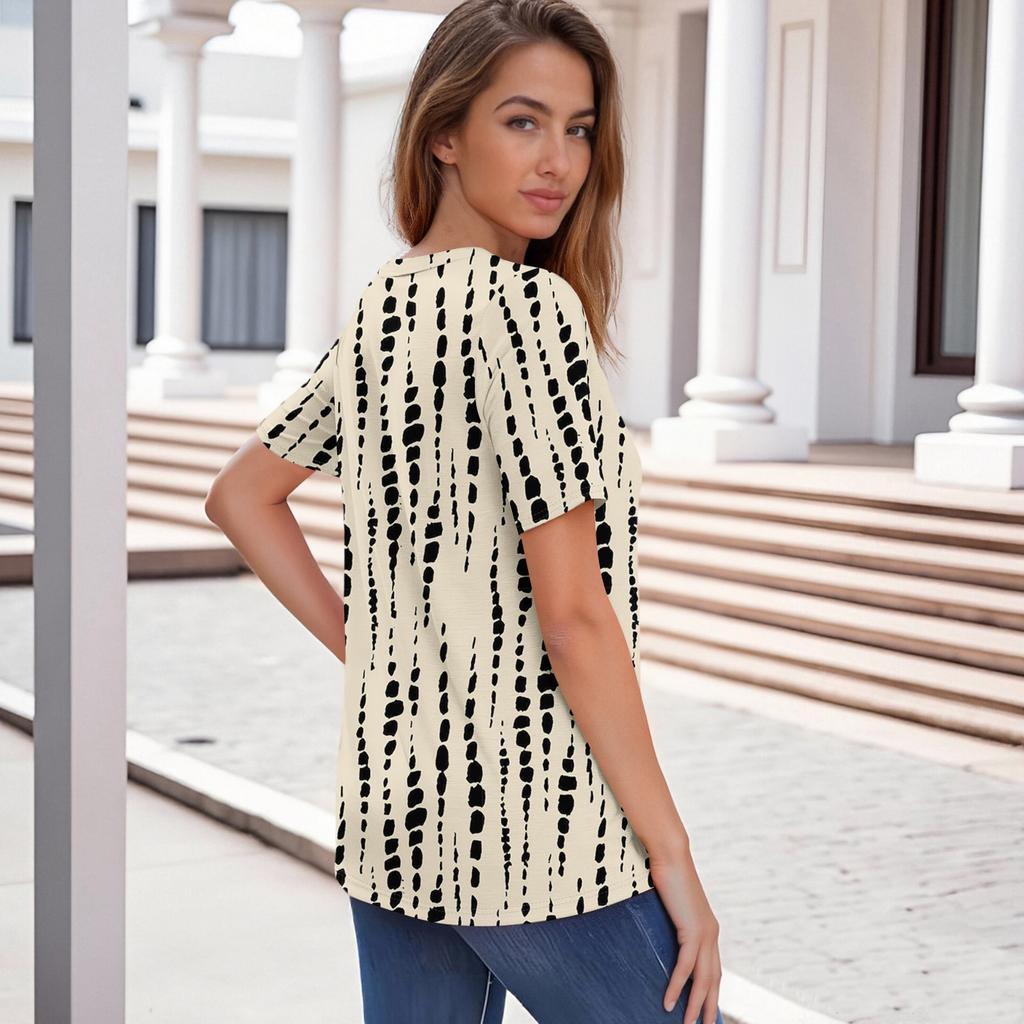 Летние топы для женщин Блузки на пуговицах для женщин Нарядные повседневные футболки с V-образным вырезом