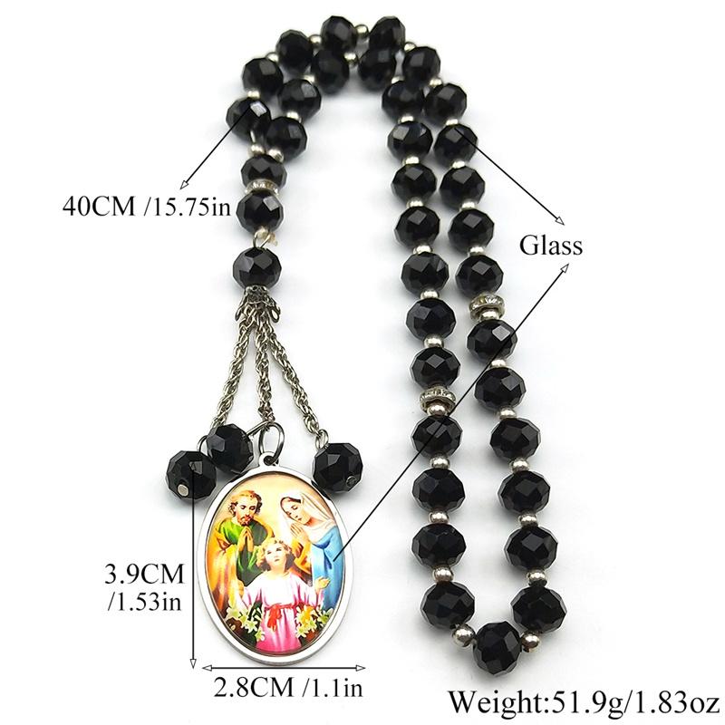 Virgin Mary Jesus Glass Oval Medal Car Pendant for Women Men Stainless Steel Gold Color St. Joseph Amulet Beads Chain Jewelry