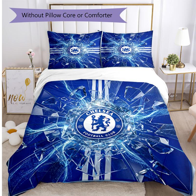 Chelsea FC Pattern Printed 3PCS Bedding Set Soft Skin-Friendly Washable Duvet Cover & Pillowcases Set All Season Bedroom