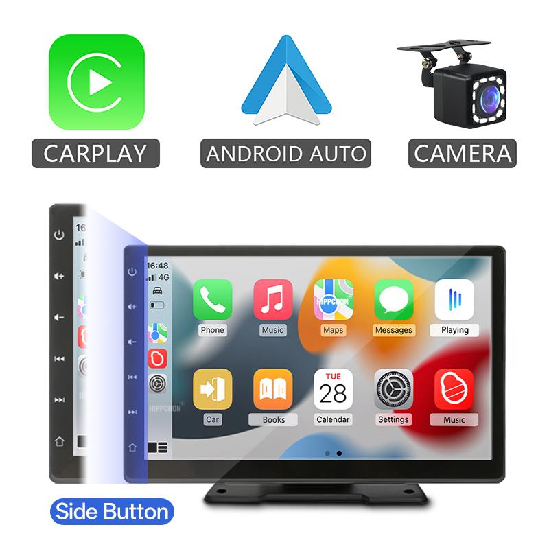 Hipppcron 9" Portable Car Radio Multimedia Video Player Wireless CarPlay And Android Auto IPS Touch Screen BT USB TF AUX Input