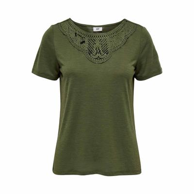 Топ с короткими рукавами и круглым вырезом с простыми кружевными деталями Женское