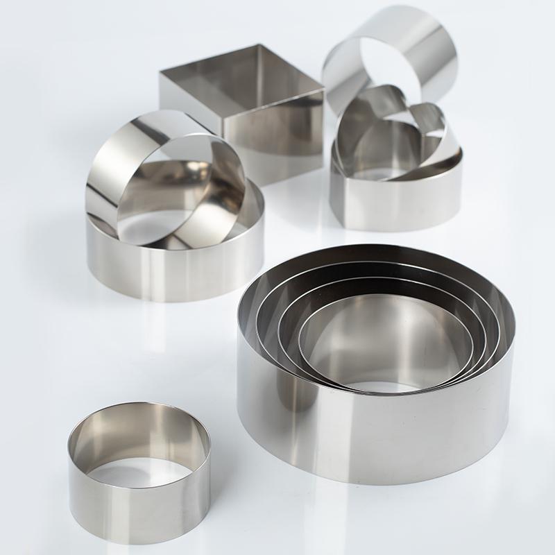 Круглое, квадратное, сердцевидное кольцо для мусса и башен, 4-10 дюймов, форма для выпечки из нержавеющей стали.