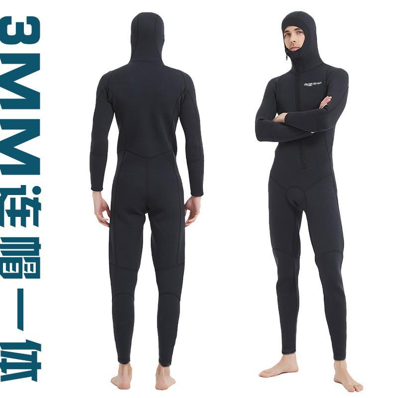 3mm Neoprene Full Body Wetsuit With Hooded Design Front Diagonal Zipper Diving Surfing Swimming Freediving Warmth Protection