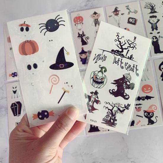 10Pcs Tattoo Decals Easy To Use Anti-fall Lovely Waterproof Sweat-proof DIY Accessory Trendy Halloween Pumpkin Tattoo Stickers for Children