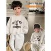 Boys' 2024 Spring/Autumn Korean Style Letter Pullover & Sweatpants Two-Piece Set