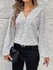 Женская осенняя блузка в горошек с V-образным вырезом и длинным рукавом 2025