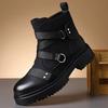 Mens Leather Boots Size Short Motorcycle Trendy Platform Height Increasing Fashion Biker