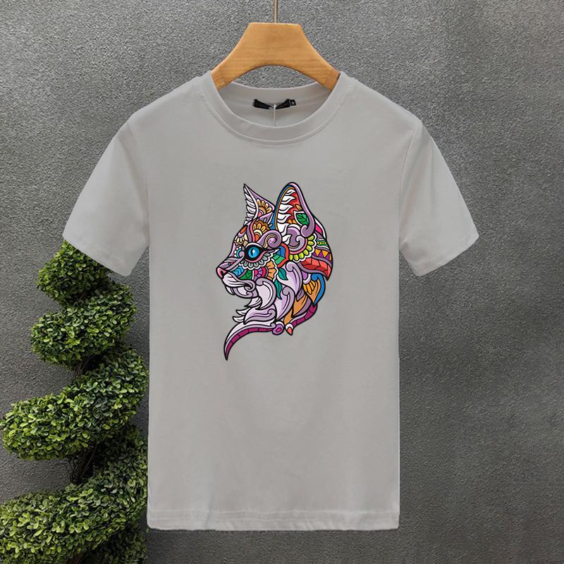 Luxury Brand Cat Head 100% Cotton High Quality Print Couple Tees Summer Harajuku For Men/Women Short Sleeve T-shirt Asian Size