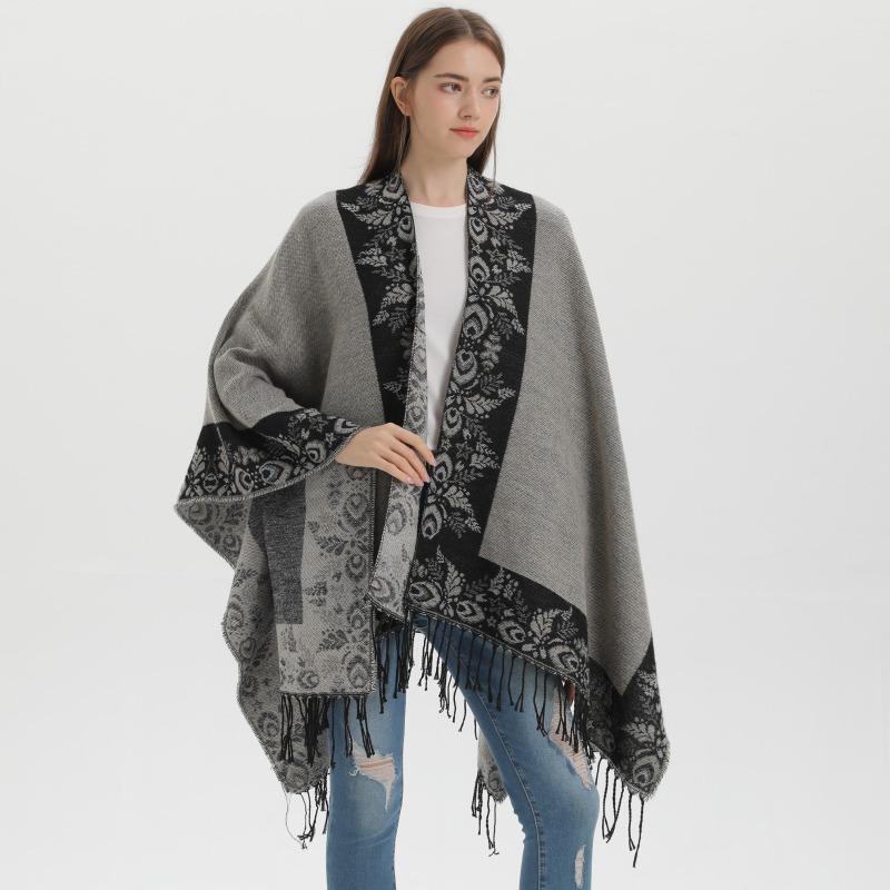 New Split Shawl Autumn and Winter Imitation Cashmere Warm Fringed Cape Scarf
