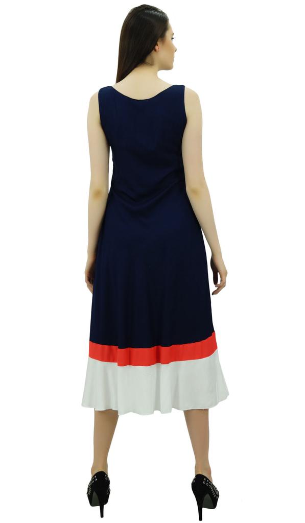 Bimba Womens Mid-Calf Length Summer Shift Dress Plain Ruffled Bottom With Fabric