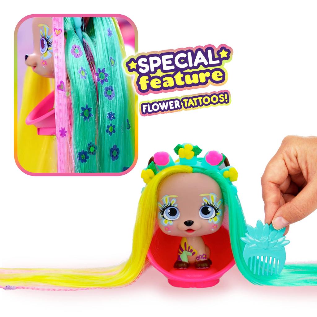 VIP Pets Spring Vibes Series Includes 1 VIP Pet 9 and 6 Hair Styling Accessories Girls and Children Ages 3 and Up - - Doll, Surprises,