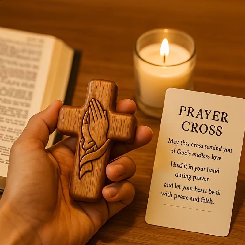 Pocket Size Wooden Prayer Cross with Quote Card Mini Portable Cross for Spiritual Growth and Gifting