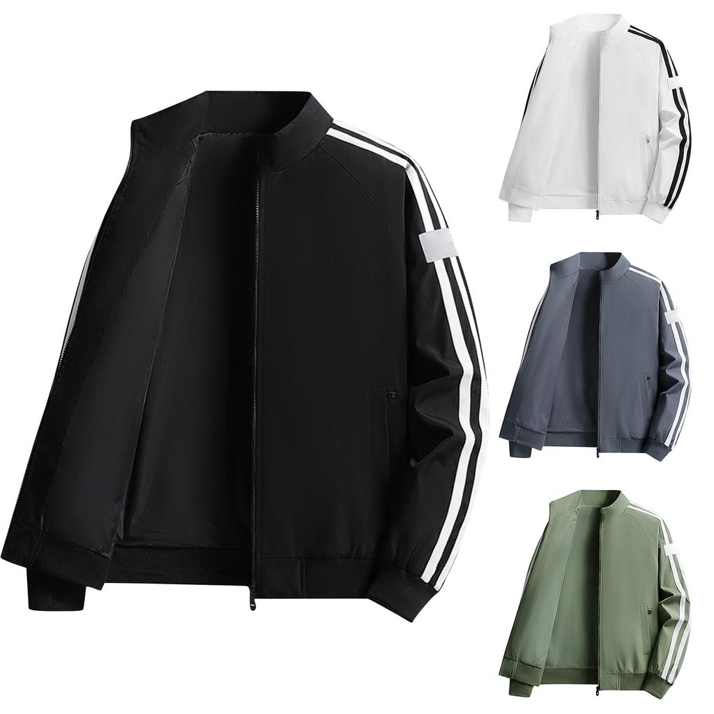 Men's Baseball Jacket Workwear Jacket Casual Sports Fashion Two-Stripe Top Coat