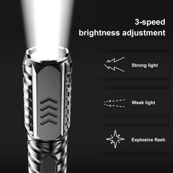 Super Bright LED Flashlight 3 Modes Compact Size Portable IPX7 Waterproof Multifunctional Rechargeable Emergency Flashlight