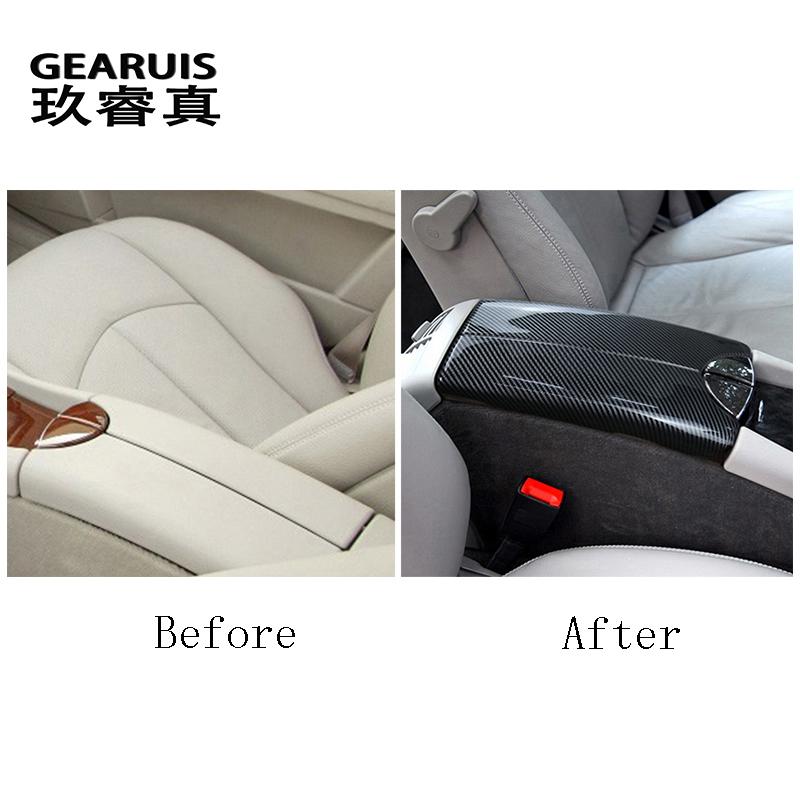 Углеродное волокно, крышка центральной консоли автомобиля, панель подлокотника, накладка, защитная крышка, наклейки для Mercedes Benz E class W211