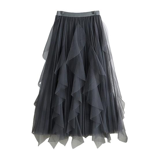 Тюлевая юбка для женщин Эластичная Высокая талия А-силуэт Длинная Юбка-пачка Фея Легкая Многослойная Ярусная Макси-юбка
