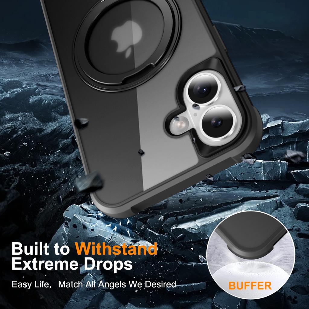 For iPhone 16 Plus Case Compatible with MagSafe Rotatable Ring Kickstand TPU+PC Phone Cover